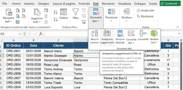 Come dividere una cella Excel automaticamente