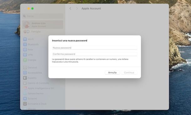 Impostare nuova password account Apple