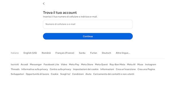 Recupero password Facebook
