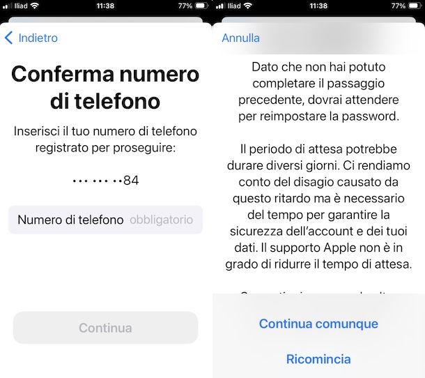 Procedura di recupero account Apple