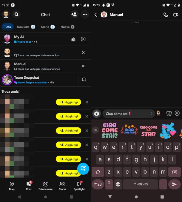 schermate Chat Snapchat