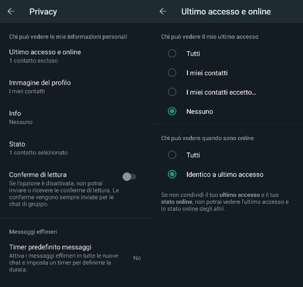 Android iOS ultimo accesso WhatsApp