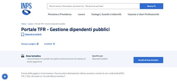 I pagamenti del TFR sul sito INPS