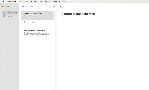 interfaccia Simplenote