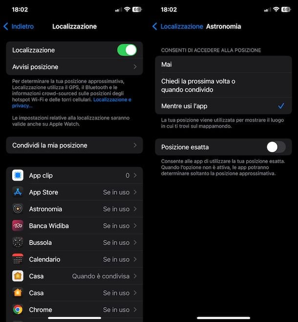 Disattivare localizzazione