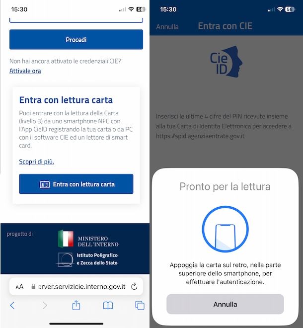 Accedere con lettura CIE