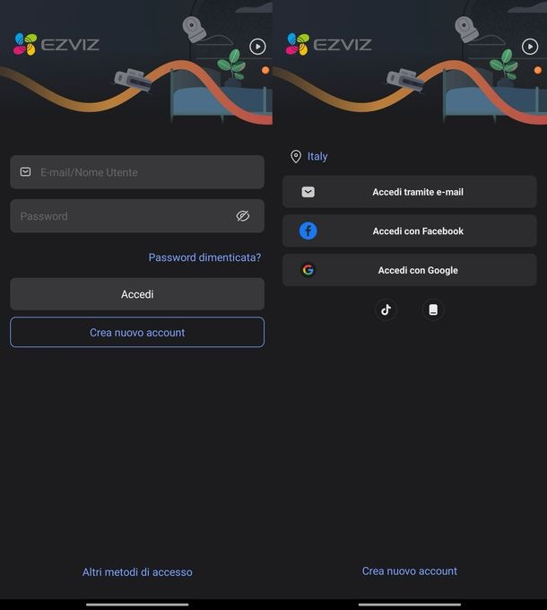 Accesso app EZVIZ