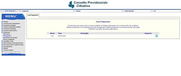 La lista pagamenti del Cassetto Previdenziale Cittadino dell'INPS