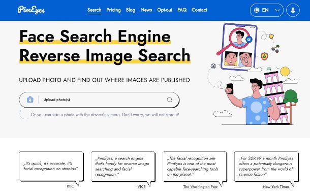 home page sito PimEyes