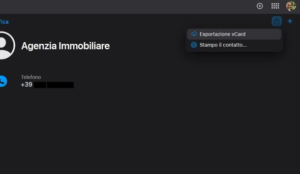 Esportare rubrica iPhone iCloud Web