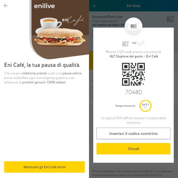 pagamento con app Enilive negli Eni Café