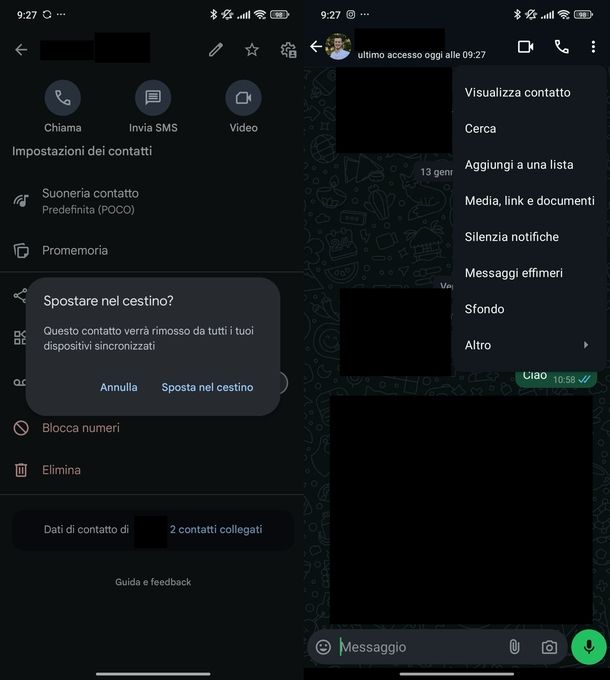 Cancellare contatto WhatsApp Android