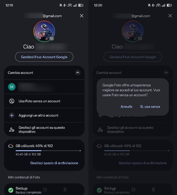 Come disattivare account Google Foto