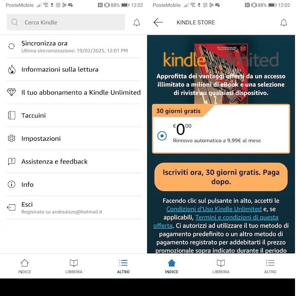 Attivare Kindle Unlimited da app