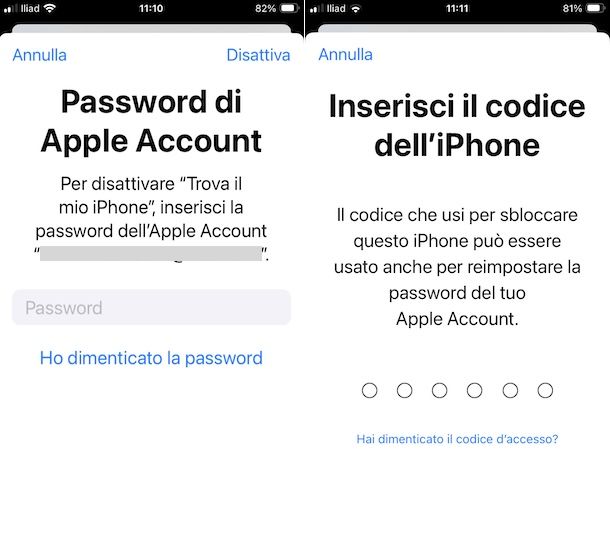 Recuperare password account Apple su iPhone