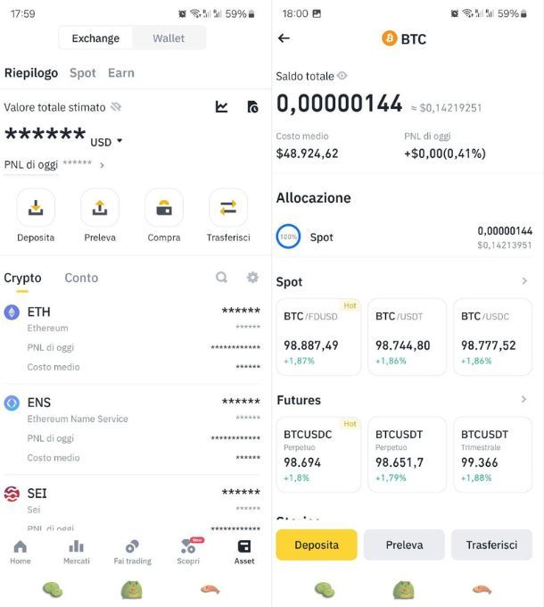 binance inviare btc
