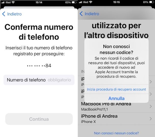 Eliminare account Apple senza numero di telefono