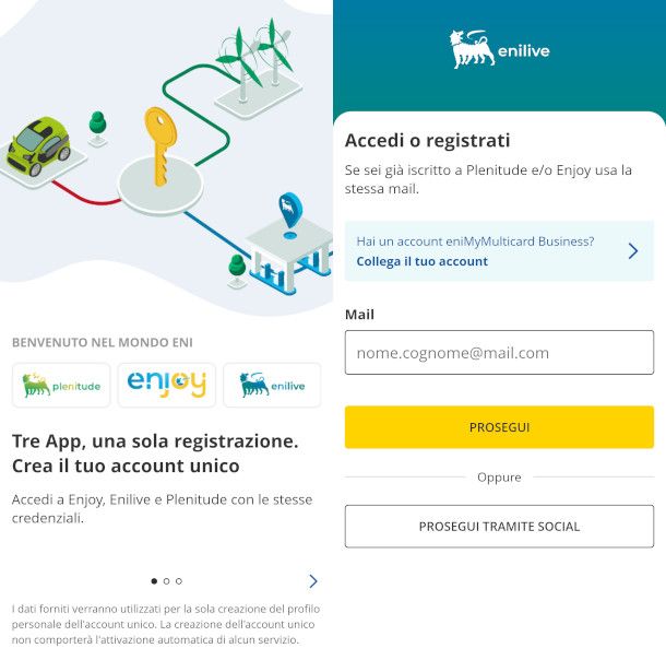 registrazione app Enilive