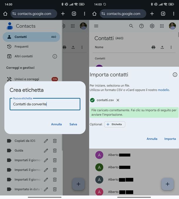 Contatti Google Android