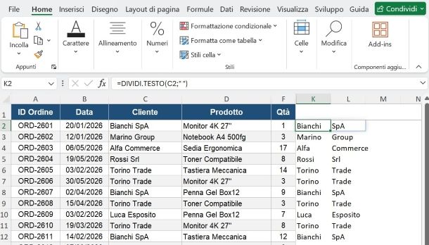 Come dividere una cella Excel: formula