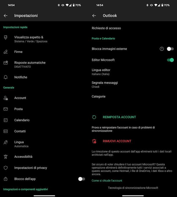 Come disconnettersi da Outlook app