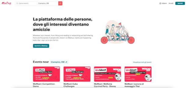 home page sito Meeetup