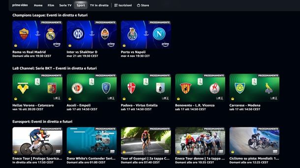 Come vedere partite gratis su Amazon Prime Video