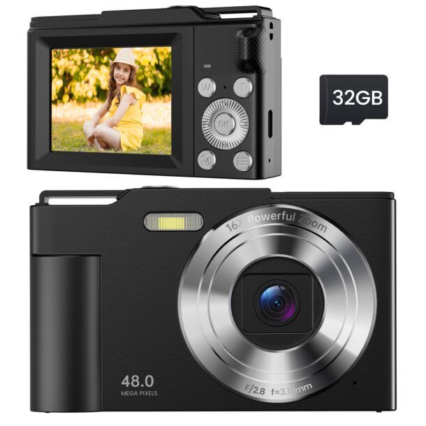 Fotocamera Digitale 40MP 1080p Per Bambini E Principianti, Con Zoom 8x, Flash, Scheda 64GB Inclusa, Leggera E Portatile, Grigio Scuro