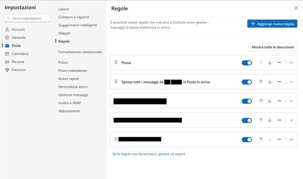 Gestire regole Outlook Web