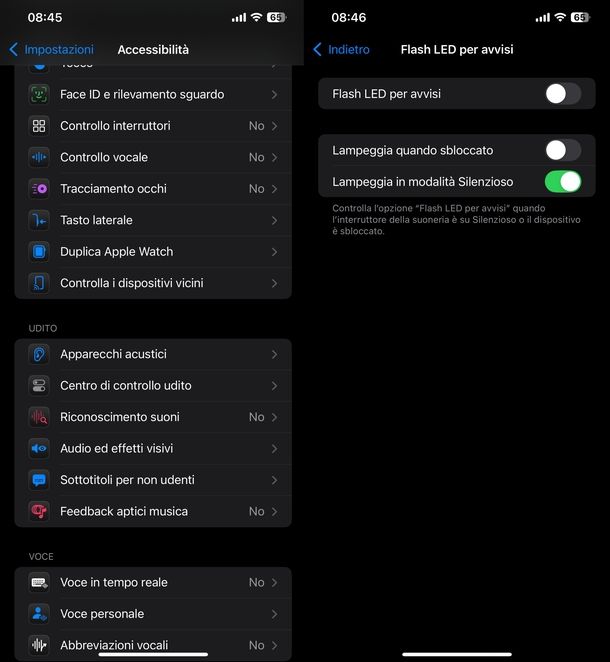 Togliere flash quando arrivano messaggi iPhone