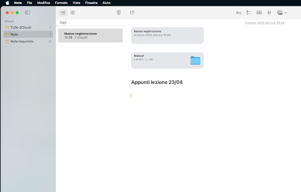 interfaccia Note macOS