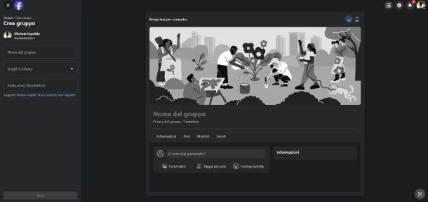 crea gruppo Facebook