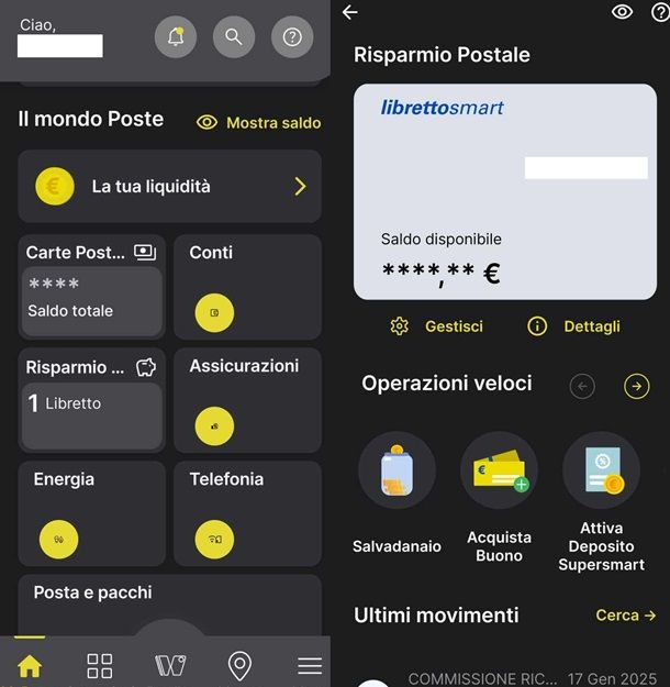 Il libretto Smart dall'app Poste Italiane