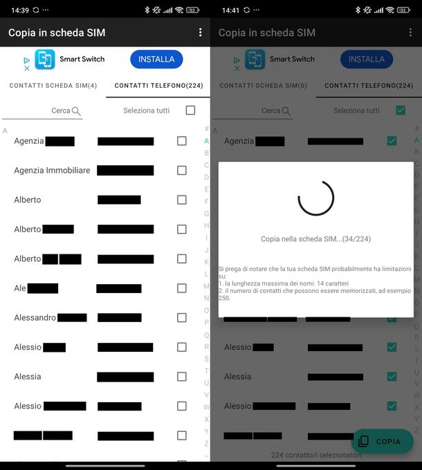 Copy to SIM Card Android