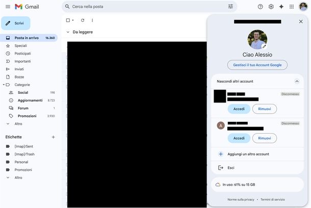Uscire account Gmail Web