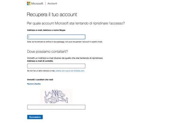 Ripristinare account Hotmail Outlook