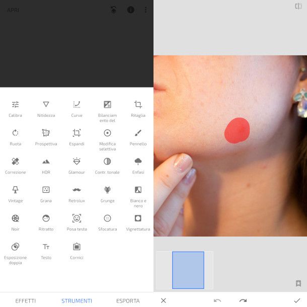 strumento di correzione app Snapseed