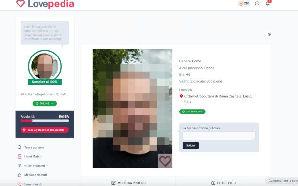 pagina profilo Lovepedia
