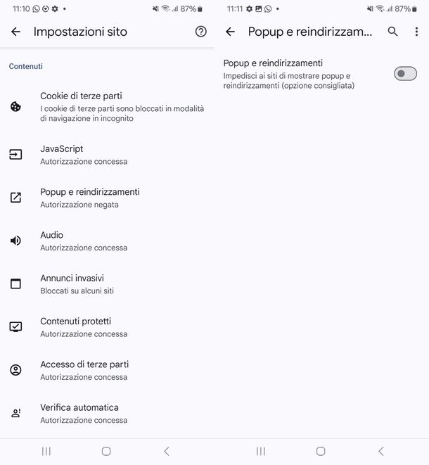 bloccare popup Chrome Android