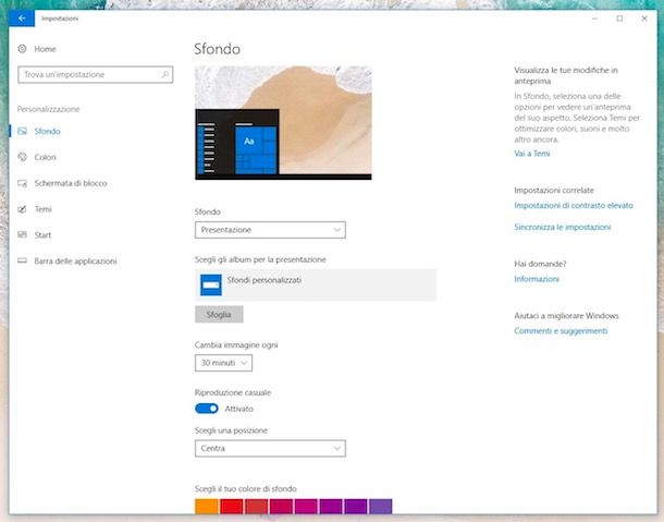 Cambiare sfondo desktop automaticamente: Windows 10