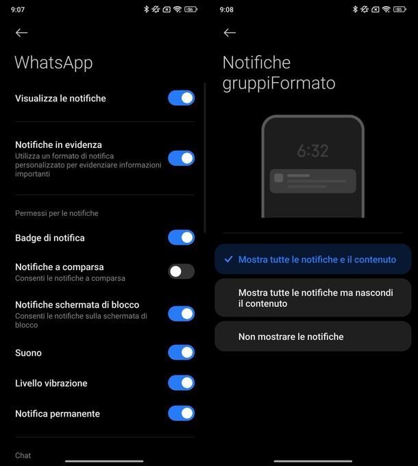Impostazioni notifiche WhatsApp Xiaomi