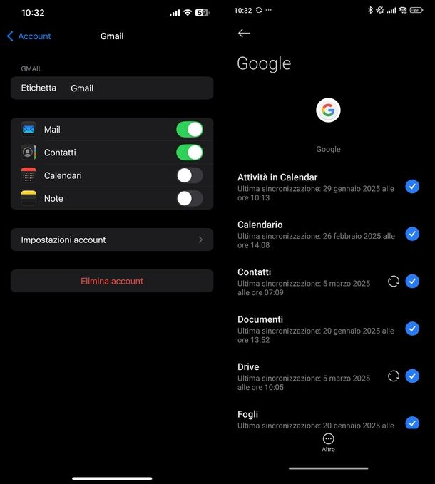 Sincronizzazione account Google iPhone Android