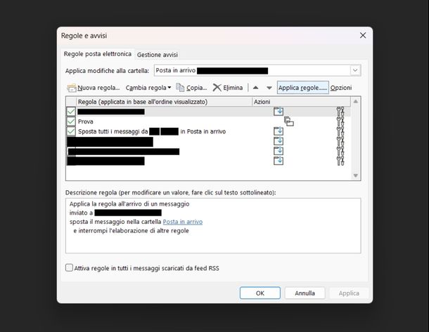 Gestire regole Outlook classic Windows