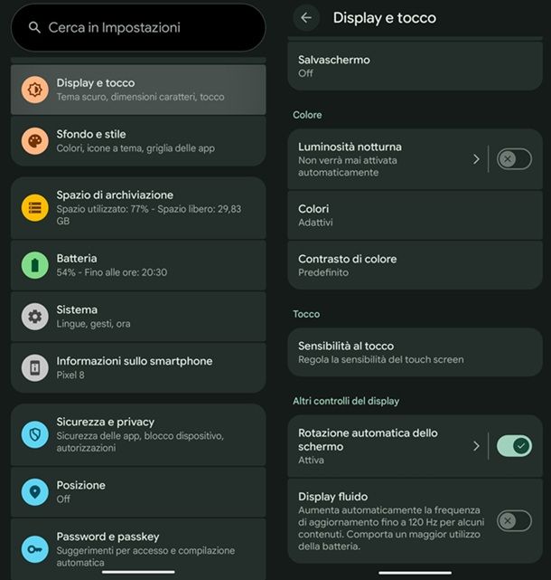 Disattivare modalità notturna colori Android