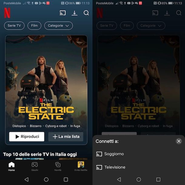 Vedere Netflix dal telefono al TV