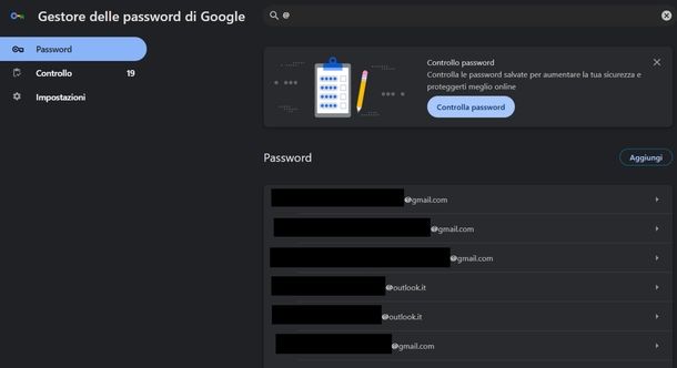 Vedere indirizzi email Google Chrome Windows
