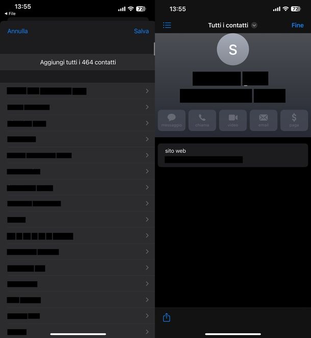 Importazione contatti iPhone