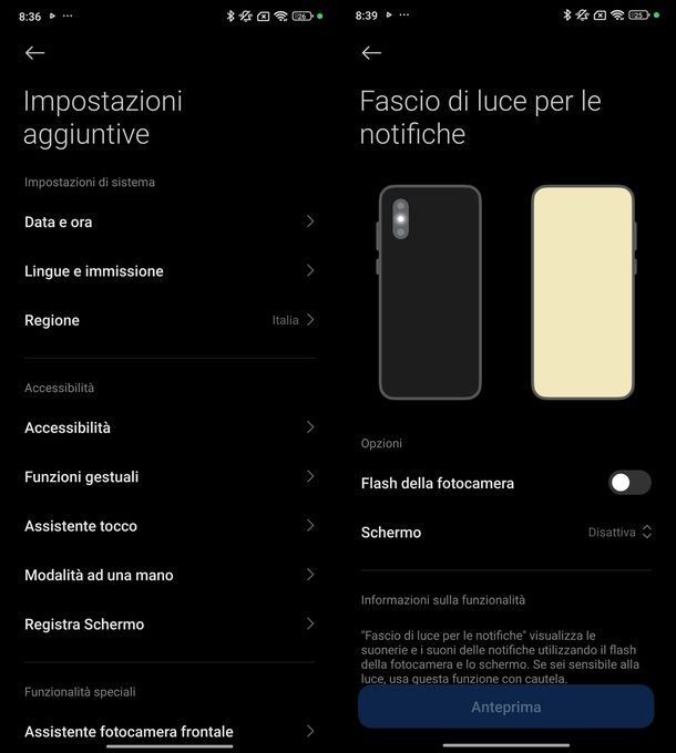 Togliere flash quando arrivano messaggi Xiaomi