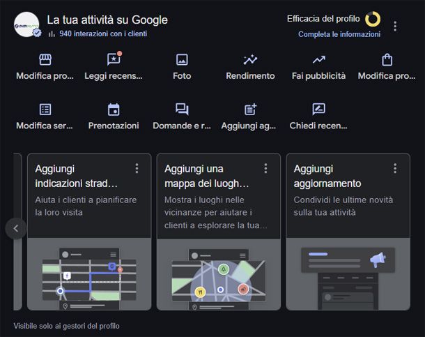 profilo attività Google