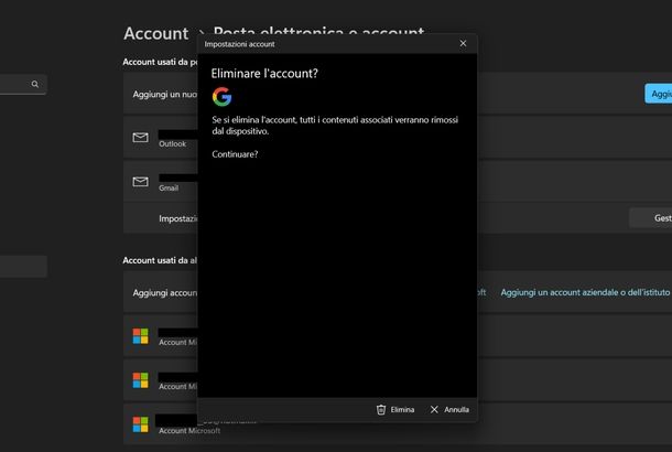 Uscire account Google impostazioni Windows